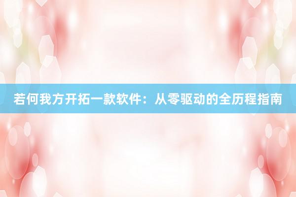 若何我方开拓一款软件：从零驱动的全历程指南